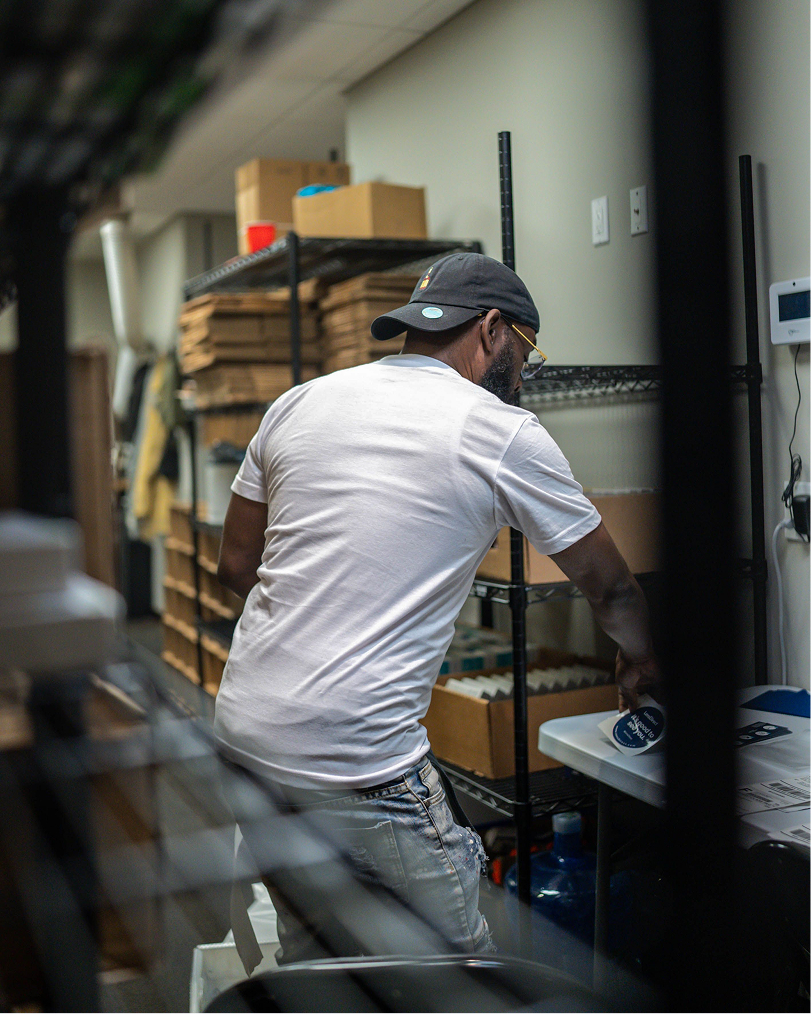 person in warehouse