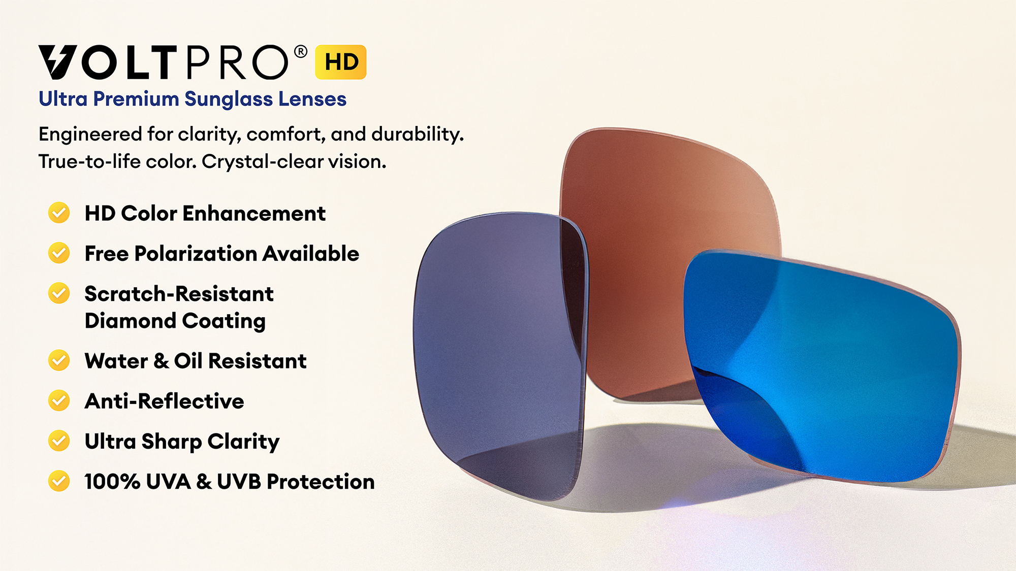 RB2185 Replacement Lenses Volt Pro - Ultra Premium Sunglass Lenses. Engineered for clarity, comfort, and durability. True-to-life color. Crystal-clear vision.