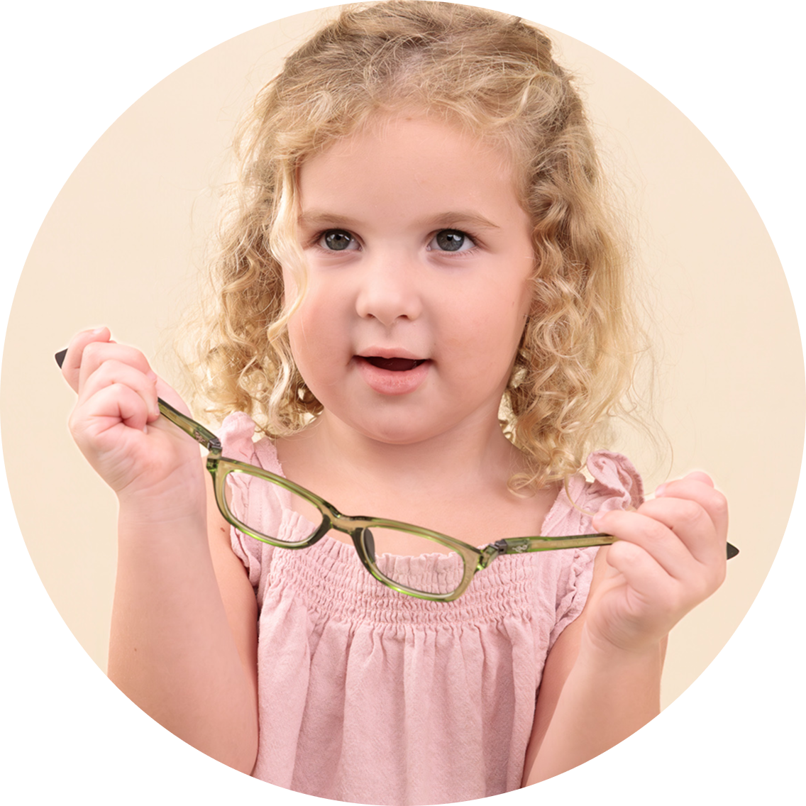 girl holding glasses while bending frames