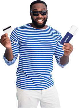 man holding gift card