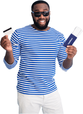 man holding gift card